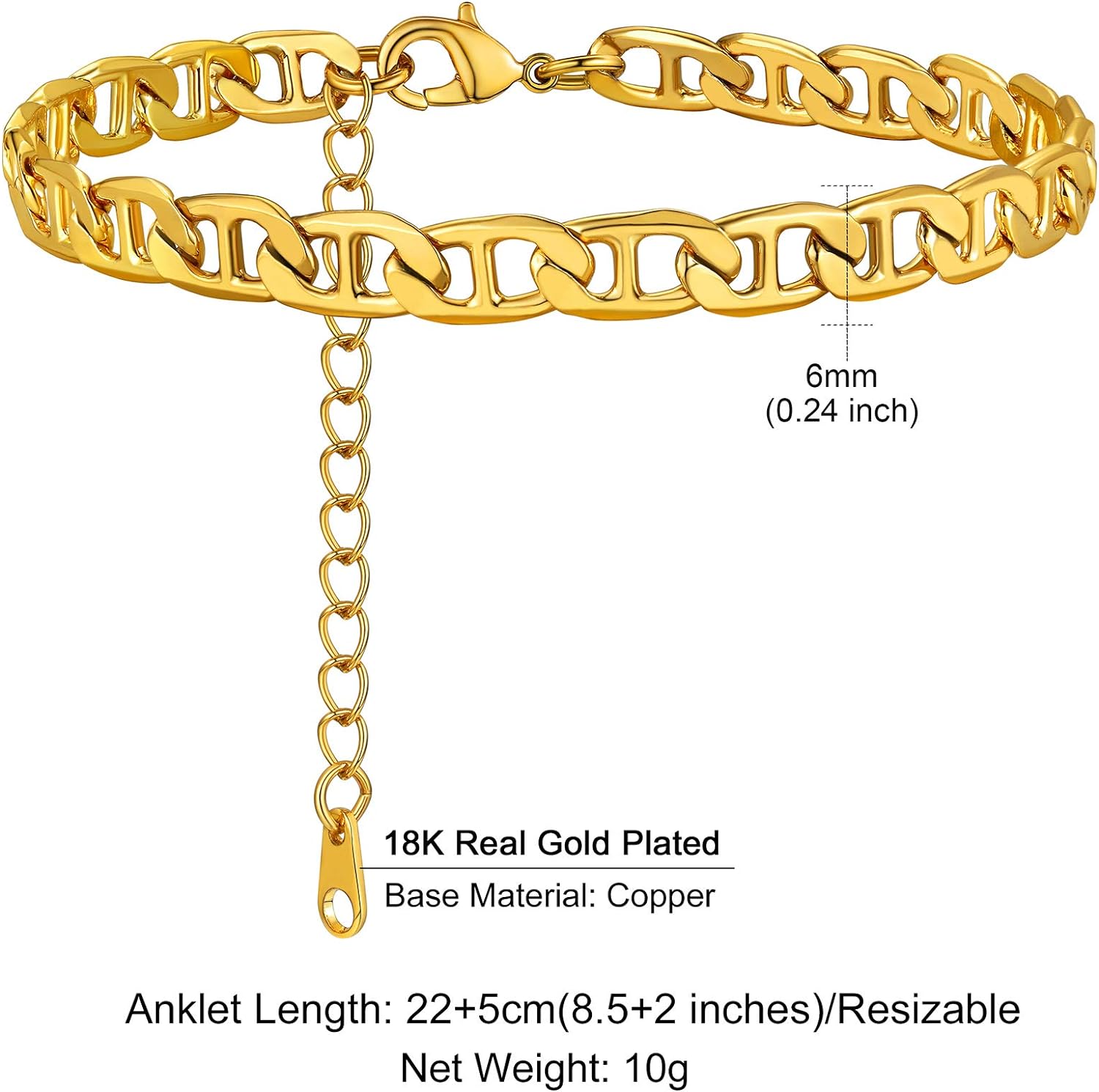 ChainsHouse Anklets for Women Waterproof Gold Ankle Chain, Flat Marina Link Anklet Summer Beach Anklets Jewelry for Girls Birthday Gift��Box��