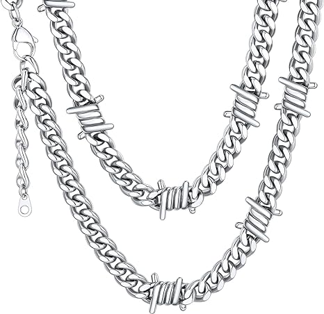 ChainsHouse Cuban Link Skull Necklaces for Men,Stainless Steel Gothic Skeleton Choker  Curb Necklaces Punk Jewelry for Father's Day Gift,16"-20"Length(Box??