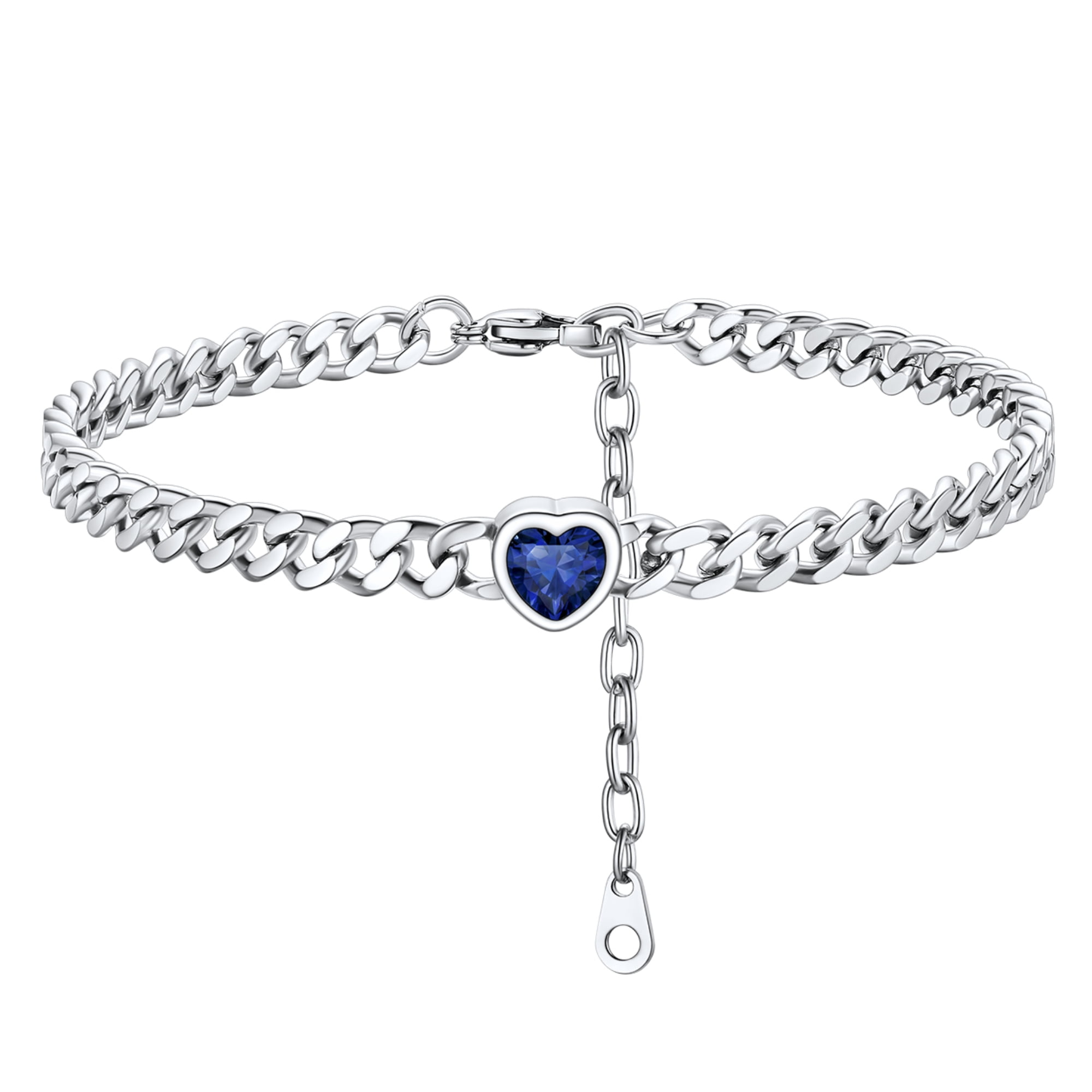 ChainsHouse CubanChain Anklets for Women with Heart Jan-Dec Birthstone,Stainless Steel 6mm Link Chain Adjustable Ankle Bracelet for Girls Growth Birthday Gift