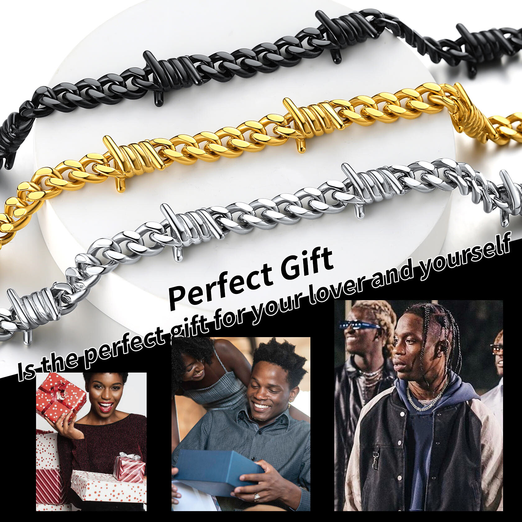 ChainsHouse Cuban Link Skull Necklaces for Men,Stainless Steel Gothic Skeleton Choker  Curb Necklaces Punk Jewelry for Father's Day Gift,16"-20"Length(Box??