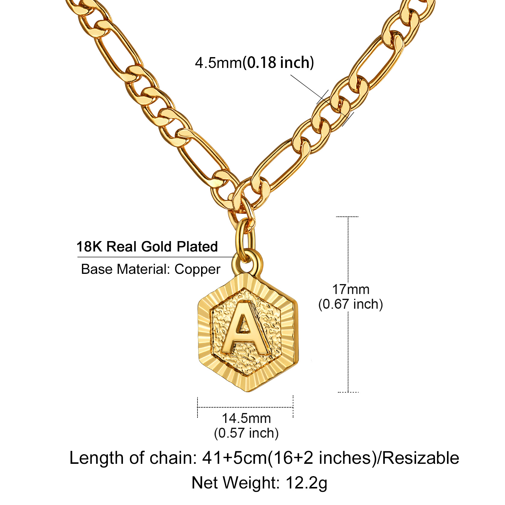 ChainsHouse Ankle Bracelets for Women Initial Anklet,Figaro Cuban Link Gold Anklets Bracelet,Custom Name A-Z Initial, 22-27CM Adjustable(4.5MM), Send Gift Box