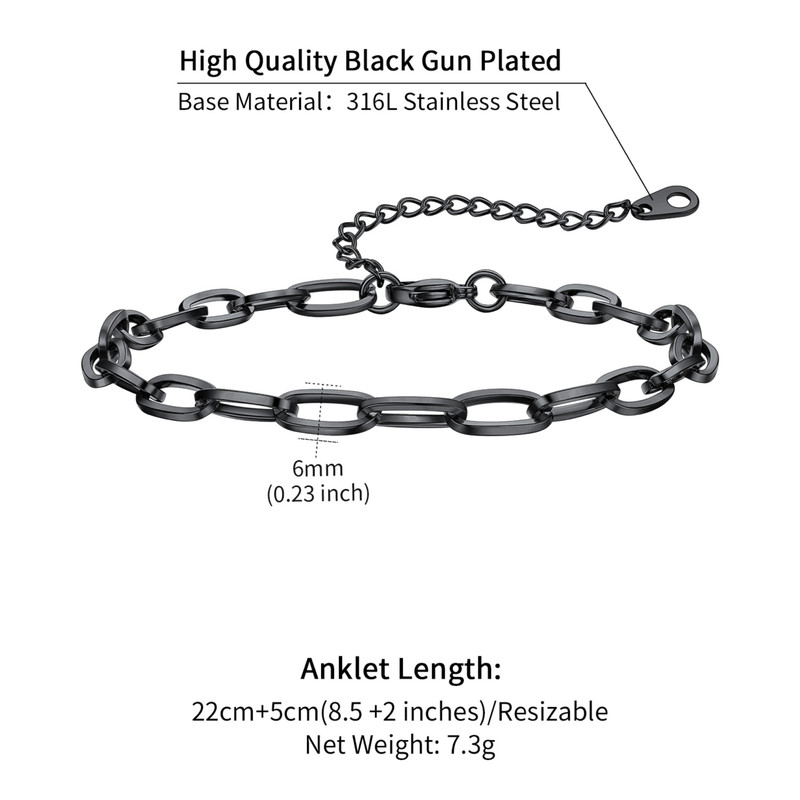 ChainsHouse Paperclip Link Anklets for Women Stainless Steel Waterproof 6mm Width Ankle Bracelets Summer Beach Jewelry with Gift Box