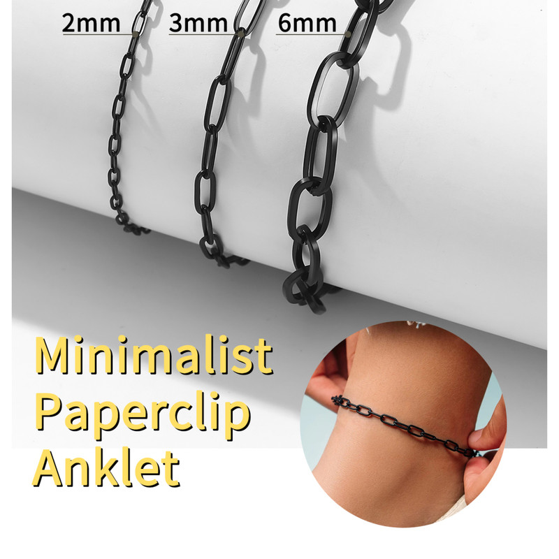 ChainsHouse Paperclip Link Anklets for Women Stainless Steel Waterproof 6mm Width Ankle Bracelets Summer Beach Jewelry with Gift Box