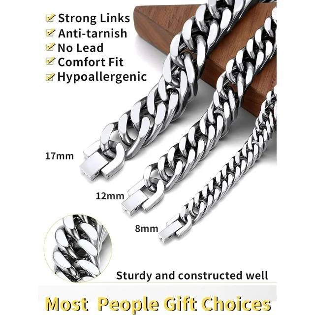 ChainsHouse Stainless Steel Cuban Link Bracelet for Women,Chain Wrist Friendship Bracelets for Girls,Bracelets for Mother's Day Jewelry(8mm/12mm/17Width )