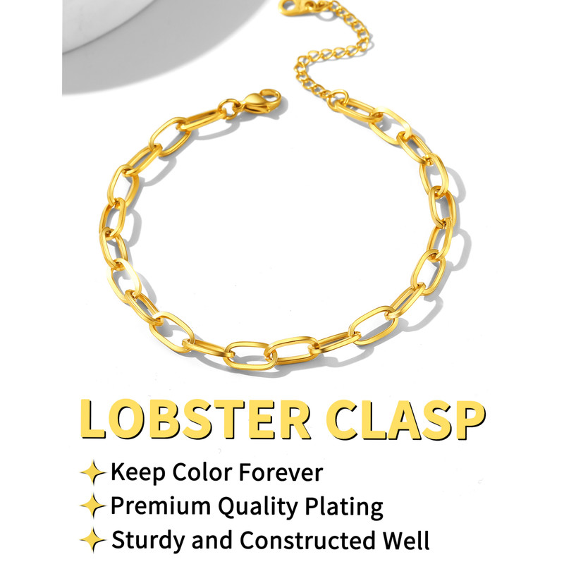 ChainsHouse Paperclip Link Anklets for Women Stainless Steel Waterproof 6mm Width Ankle Bracelets Summer Beach Jewelry with Gift Box