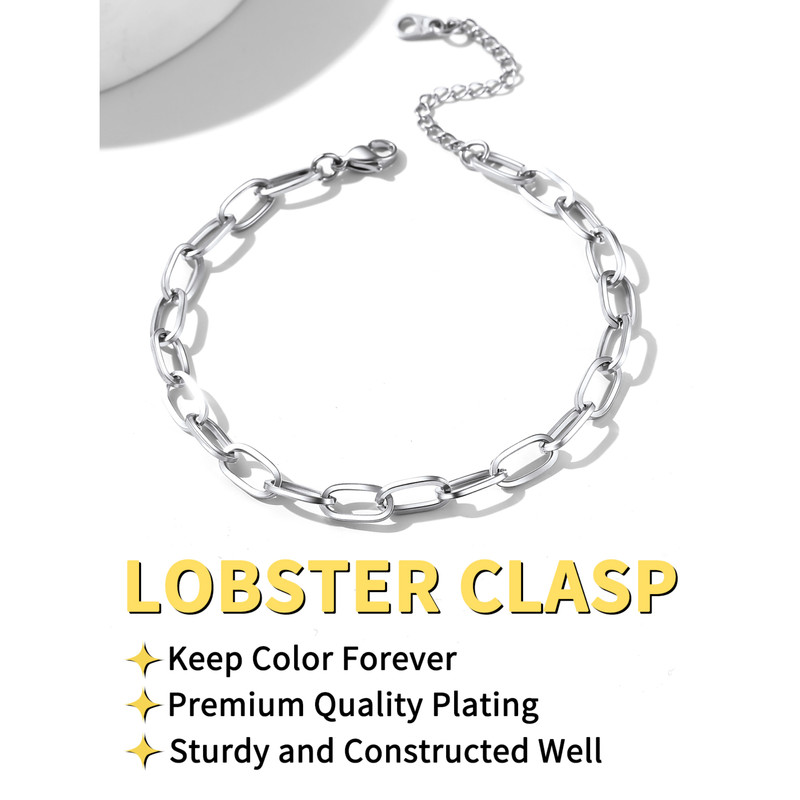 ChainsHouse Paperclip Link Anklets for Women Stainless Steel Waterproof 6mm Width Ankle Bracelets Summer Beach Jewelry with Gift Box