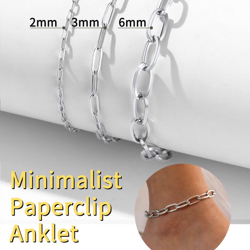 ChainsHouse Paperclip Link Anklets for Women Stainless Steel Waterproof 6mm Width Ankle Bracelets Summer Beach Jewelry with Gift Box