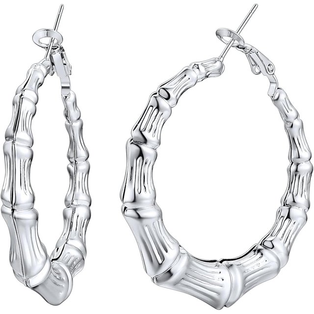 ChainsHouse Hoop Bamboo Earrings For Women, Hypoallergenic 316L Stainless Steel/Black/18K Real Gold Plated Dangle Hoops For Mom Birthday Mother's Day Jewelry Gift, 40/60/80mm(Box��