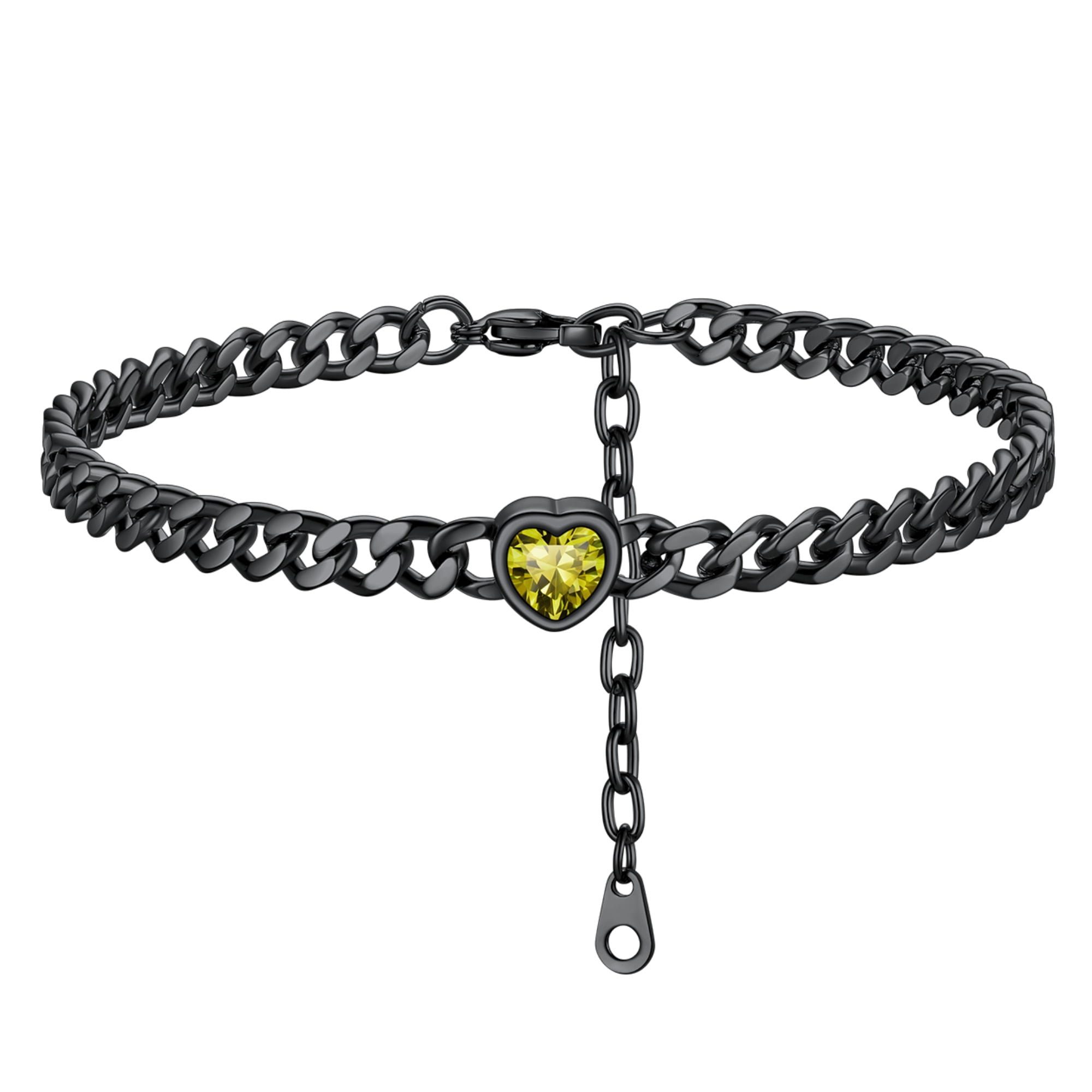 ChainsHouse CubanChain Anklets for Women with Heart Jan-Dec Birthstone,Stainless Steel 6mm Link Chain Adjustable Ankle Bracelet for Girls Growth Birthday Gift