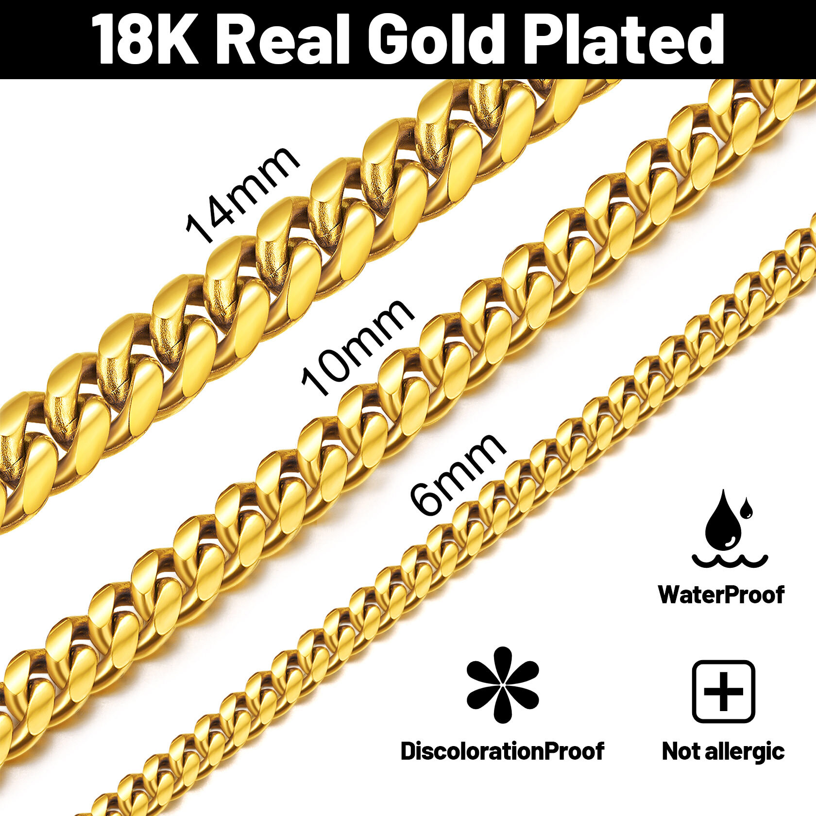 ChainsHouse Cuban Chain Necklace for Men,Chunky Curb Link Necklaces for Women Hip Hop Necklace Chains, 14" 18" 20" 22" 24" 26" 28" 30" Length,??Miami Chains 6mm/10mm/14mm Width),with Gift Box