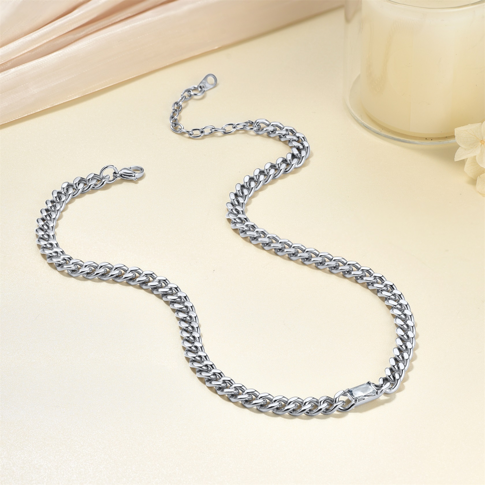 ChainsHouse Cubic Zirconia Cuban Link Choker Necklaces for Women/Men,Stainless Steel Customized Birthstone Chain Necklaces Jan - Dec 12 Months for Mother's Birthday Christmas Jewelry Gift(Box��