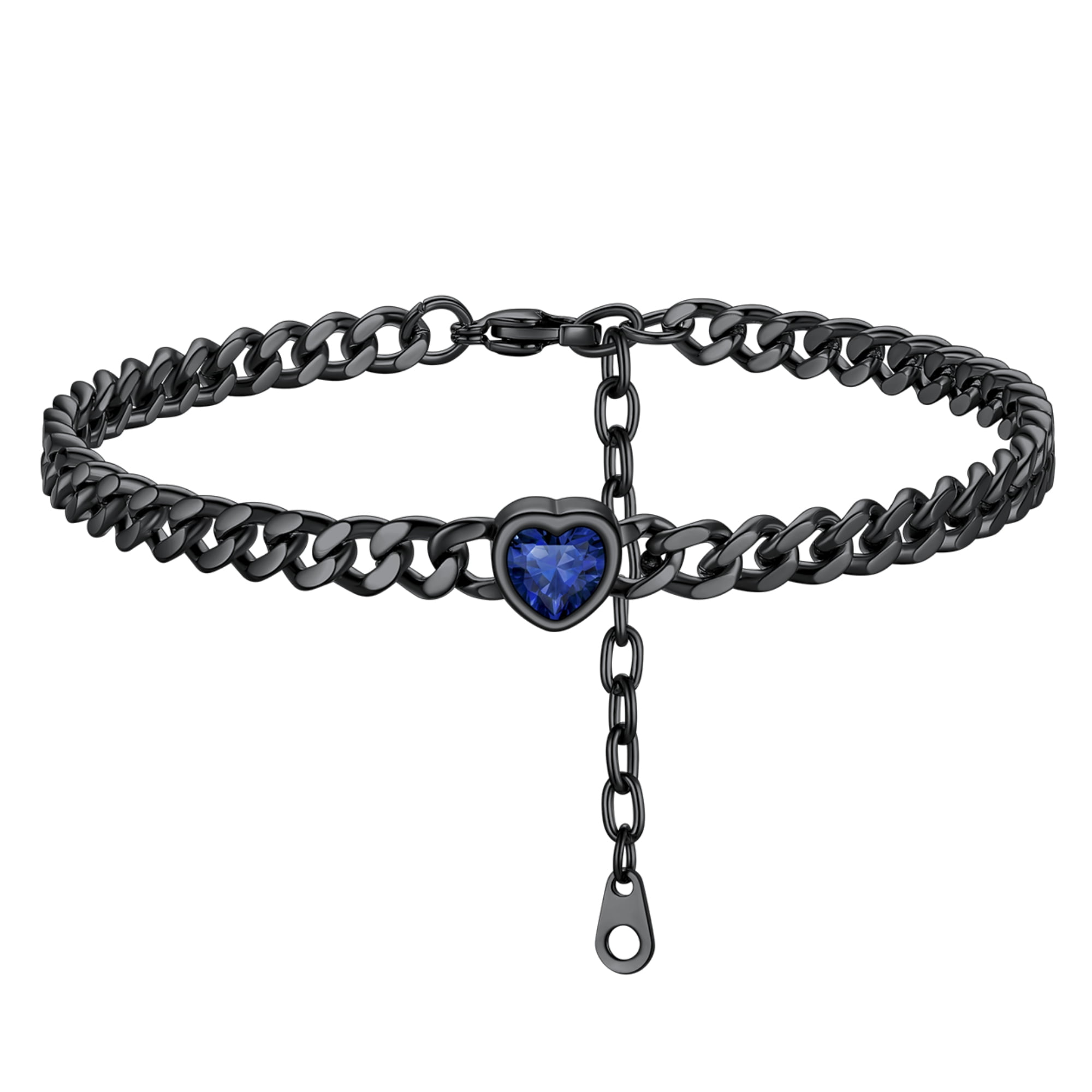 ChainsHouse CubanChain Anklets for Women with Heart Jan-Dec Birthstone,Stainless Steel 6mm Link Chain Adjustable Ankle Bracelet for Girls Growth Birthday Gift