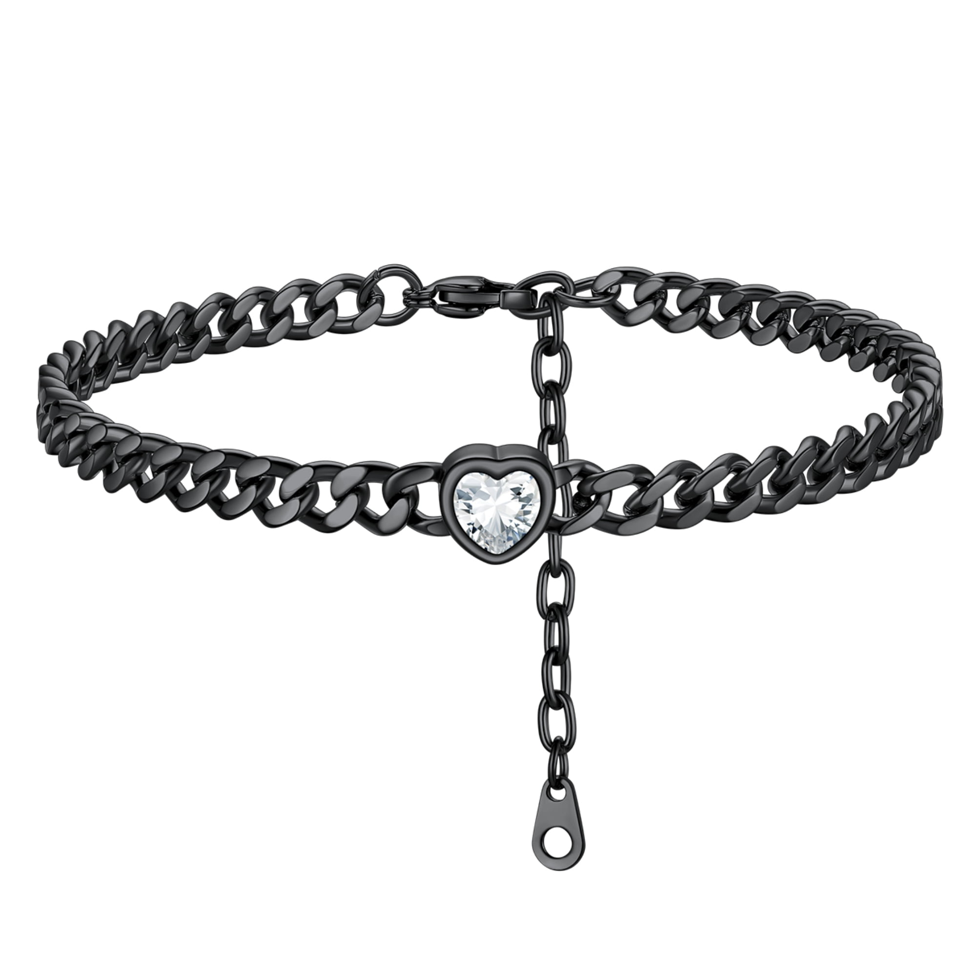 ChainsHouse CubanChain Anklets for Women with Heart Jan-Dec Birthstone,Stainless Steel 6mm Link Chain Adjustable Ankle Bracelet for Girls Growth Birthday Gift