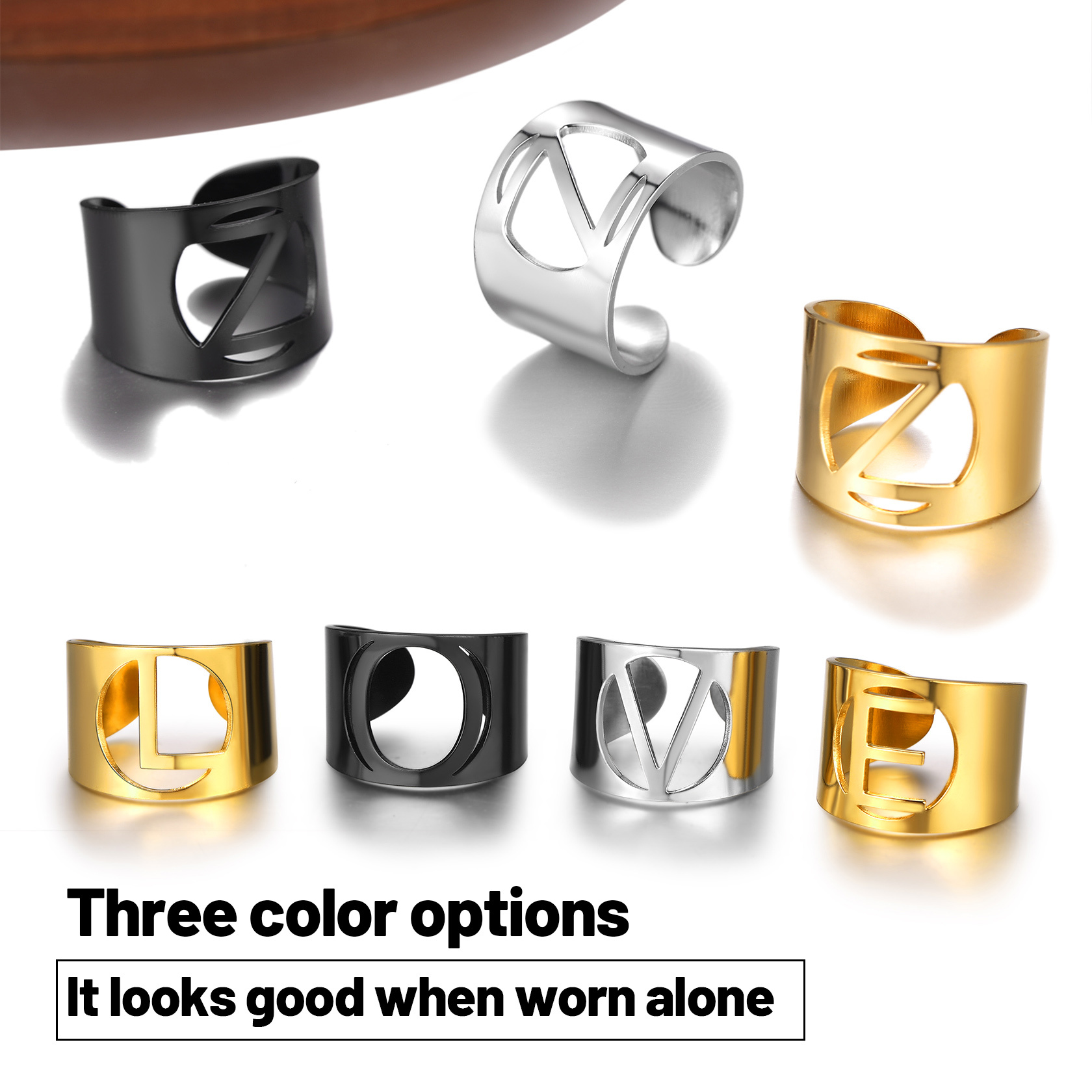 ChainsHouse Initial Signet Rings for Women/Men,Black Custom Letter A-Z Ring for Girls Boys Adjustable Name Alphabet Ring Personalized Jewelry Birthday Gifts��Box��