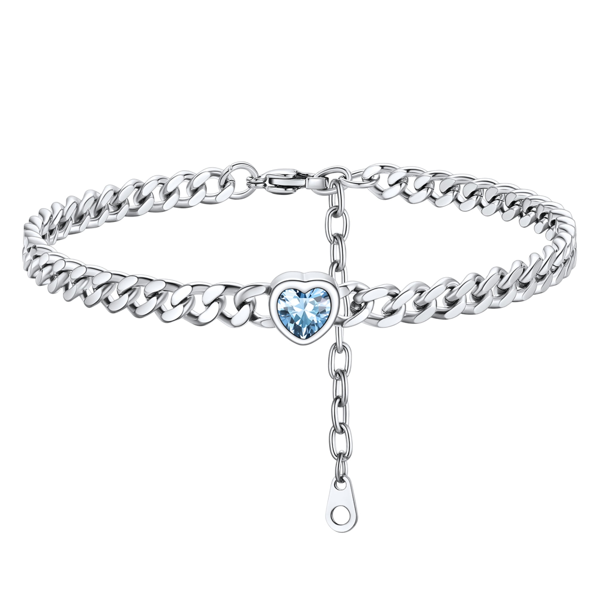 ChainsHouse CubanChain Anklets for Women with Heart Jan-Dec Birthstone,Stainless Steel 6mm Link Chain Adjustable Ankle Bracelet for Girls Growth Birthday Gift