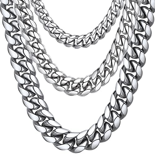 ChainsHouse Cuban Chain Necklace for Men,Chunky Curb Link Necklaces for Women Hip Hop Necklace Chains, 14" 18" 20" 22" 24" 26" 28" 30" Length,??Miami Chains 6mm/10mm/14mm Width),with Gift Box