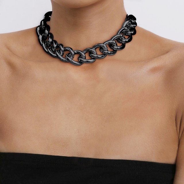 ChainsHouse Thick Chunky Cuban Choker Necklaces for Women,Black Chain Choker for Girls Birthday Gift��16inch/18inch��(Box)