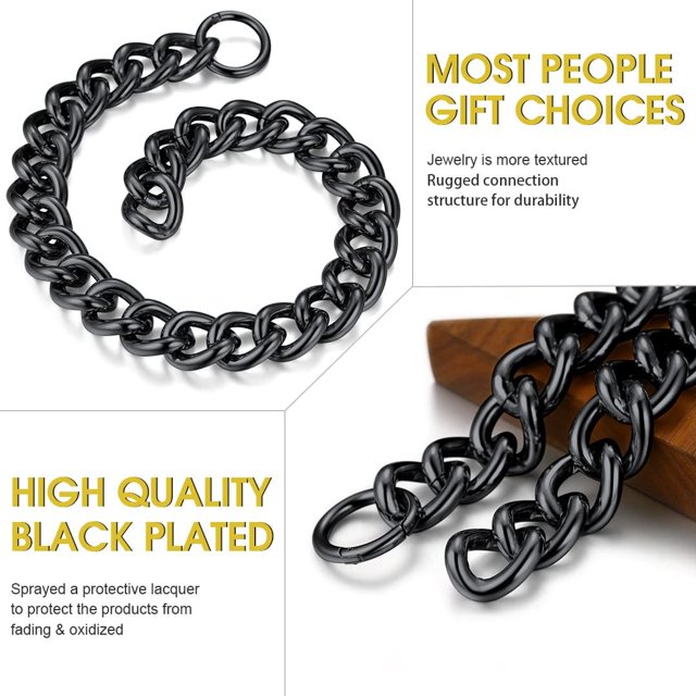 ChainsHouse Thick Chunky Cuban Choker Necklaces for Women,Black Chain Choker for Girls Birthday Gift��16inch/18inch��(Box)