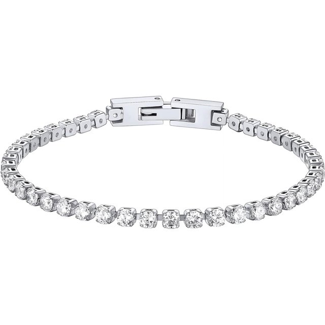 ChainsHouse Bling Diamond Chain Bracelets Stainless Steel Cubic Zirconia Cut Classic Iced Out Tennis Bracelets for Women Birthday Gift for Mom (Box)