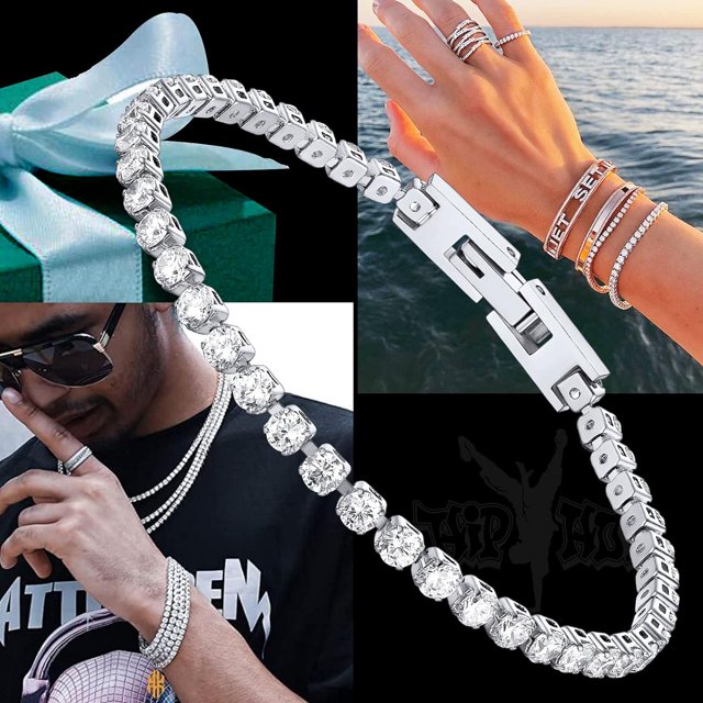 ChainsHouse Bling Diamond Chain Bracelets Stainless Steel Cubic Zirconia Cut Classic Iced Out Tennis Bracelets for Women Birthday Gift for Mom (Box)