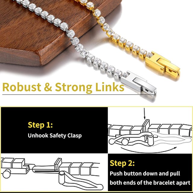 ChainsHouse Bling Diamond Chain Bracelets Stainless Steel Cubic Zirconia Cut Classic Iced Out Tennis Bracelets for Women Birthday Gift for Mom (Box)