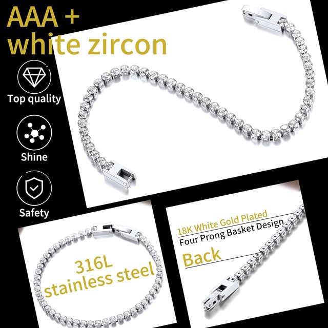 ChainsHouse Bling Diamond Chain Bracelets Stainless Steel Cubic Zirconia Cut Classic Iced Out Tennis Bracelets for Women Birthday Gift for Mom (Box)