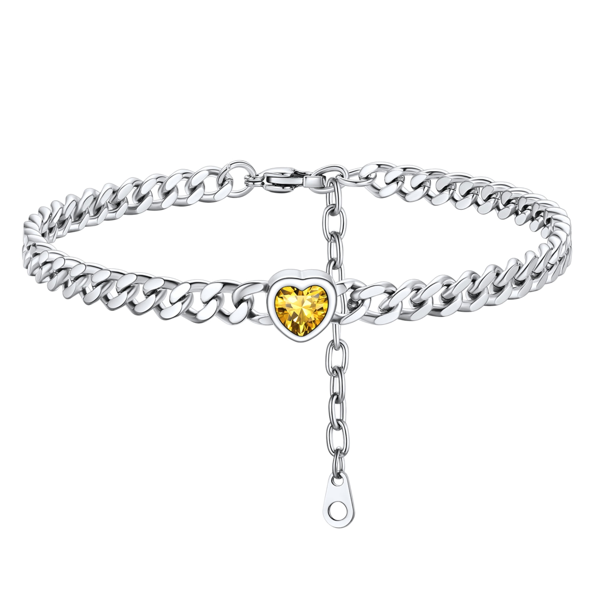 ChainsHouse CubanChain Anklets for Women with Heart Jan-Dec Birthstone,Stainless Steel 6mm Link Chain Adjustable Ankle Bracelet for Girls Growth Birthday Gift