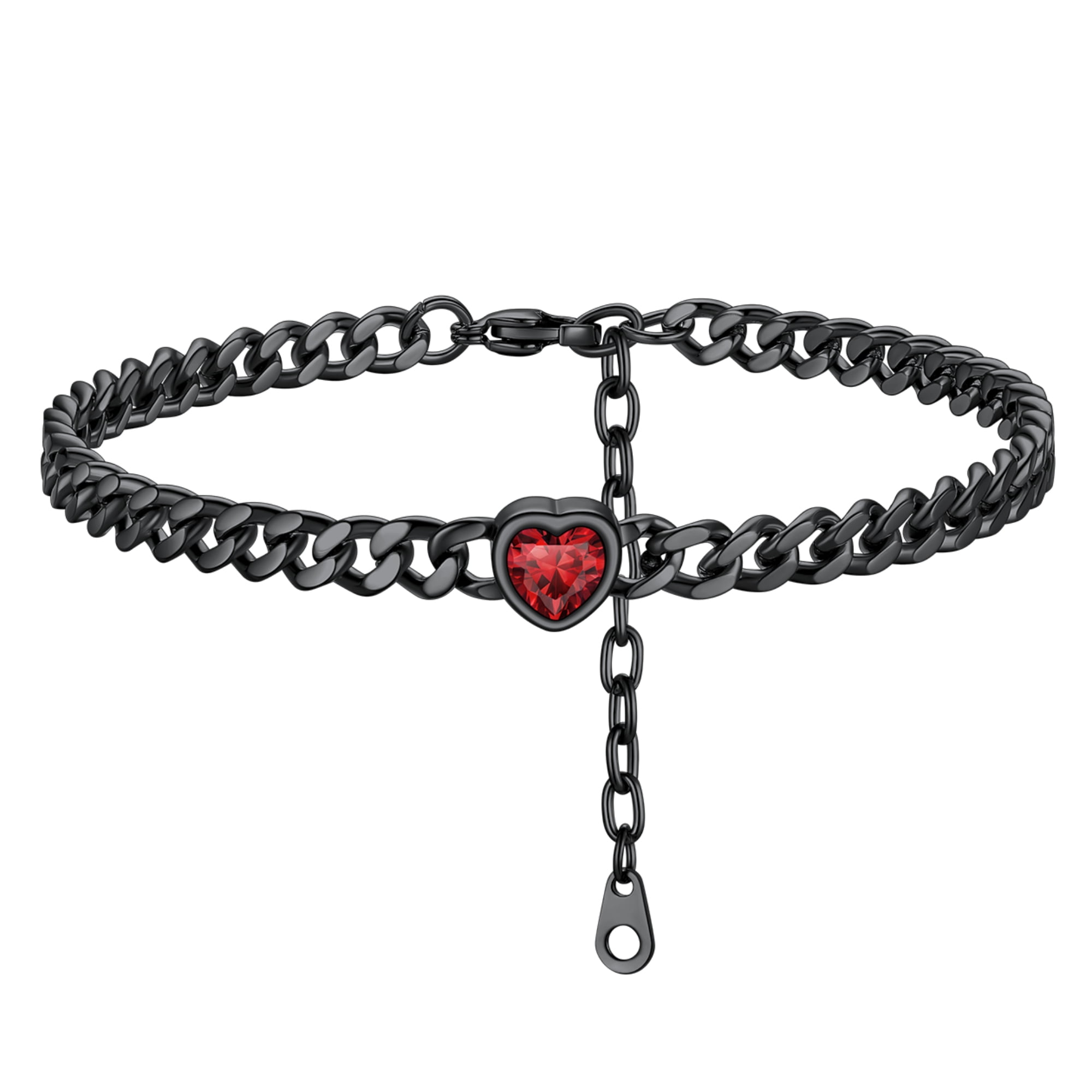 ChainsHouse CubanChain Anklets for Women with Heart Jan-Dec Birthstone,Stainless Steel 6mm Link Chain Adjustable Ankle Bracelet for Girls Growth Birthday Gift