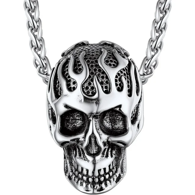 ChainsHouse Skull Necklace for Men, Memento Mori Skeleton Necklace Punk Jewelry Biker Necklace for Boys Women Stainless Steel Pendant Jewelry,with Gift Box