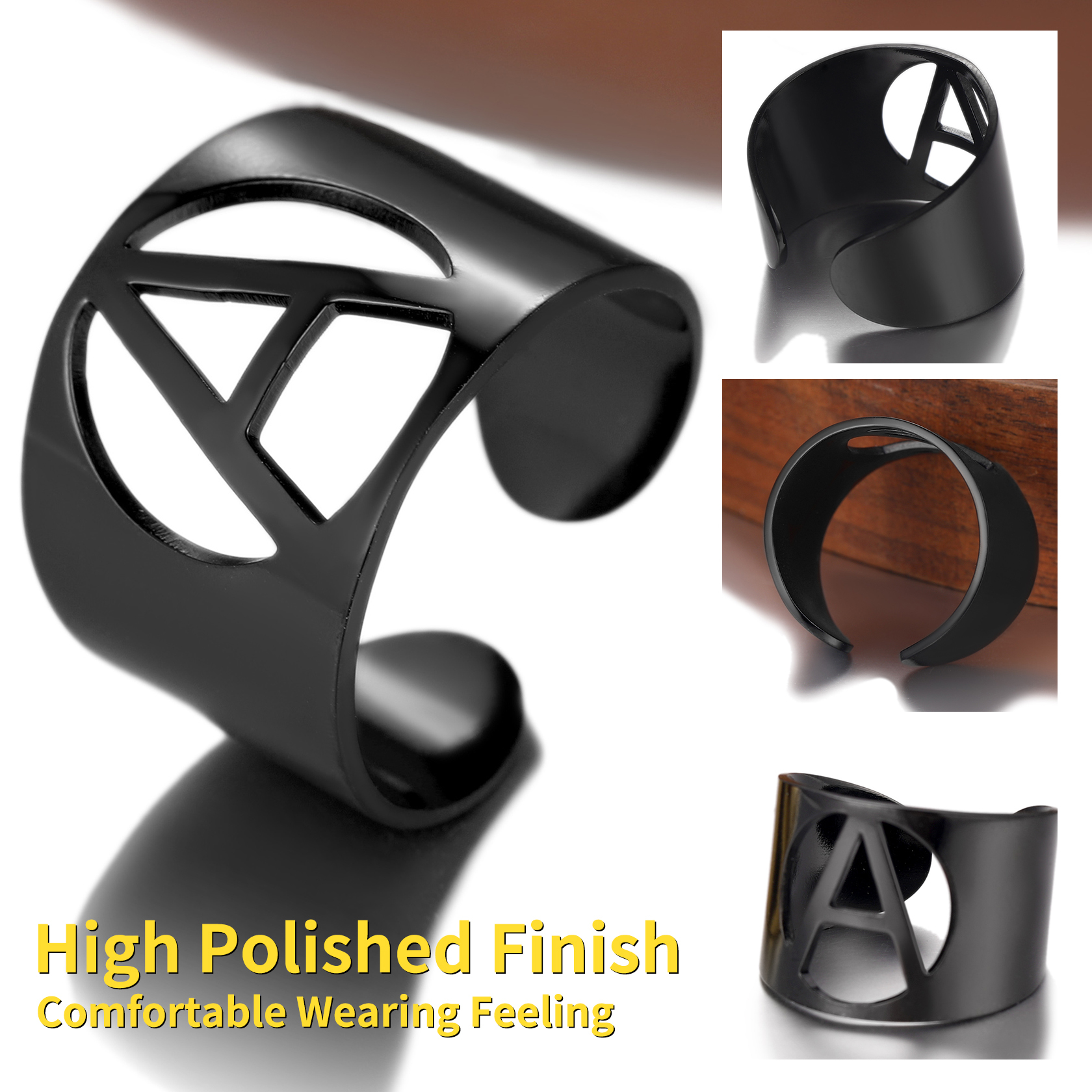 ChainsHouse Initial Signet Rings for Women/Men,Black Custom Letter A-Z Ring for Girls Boys Adjustable Name Alphabet Ring Personalized Jewelry Birthday Gifts��Box��