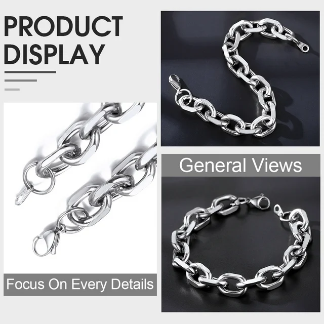 ChainsHouse Bracelet for Women Rolo Cable Chain Link Bracelets 7.5/8.3" Length, Stainless Steel Bracelets for Holiday Mother's Day Gift,7mm/9mm/12mm Width(Box)
