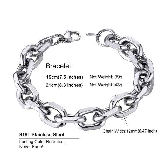 ChainsHouse Bracelet for Women Rolo Cable Chain Link Bracelets 7.5/8.3" Length, Stainless Steel Bracelets for Holiday Mother's Day Gift,7mm/9mm/12mm Width(Box)