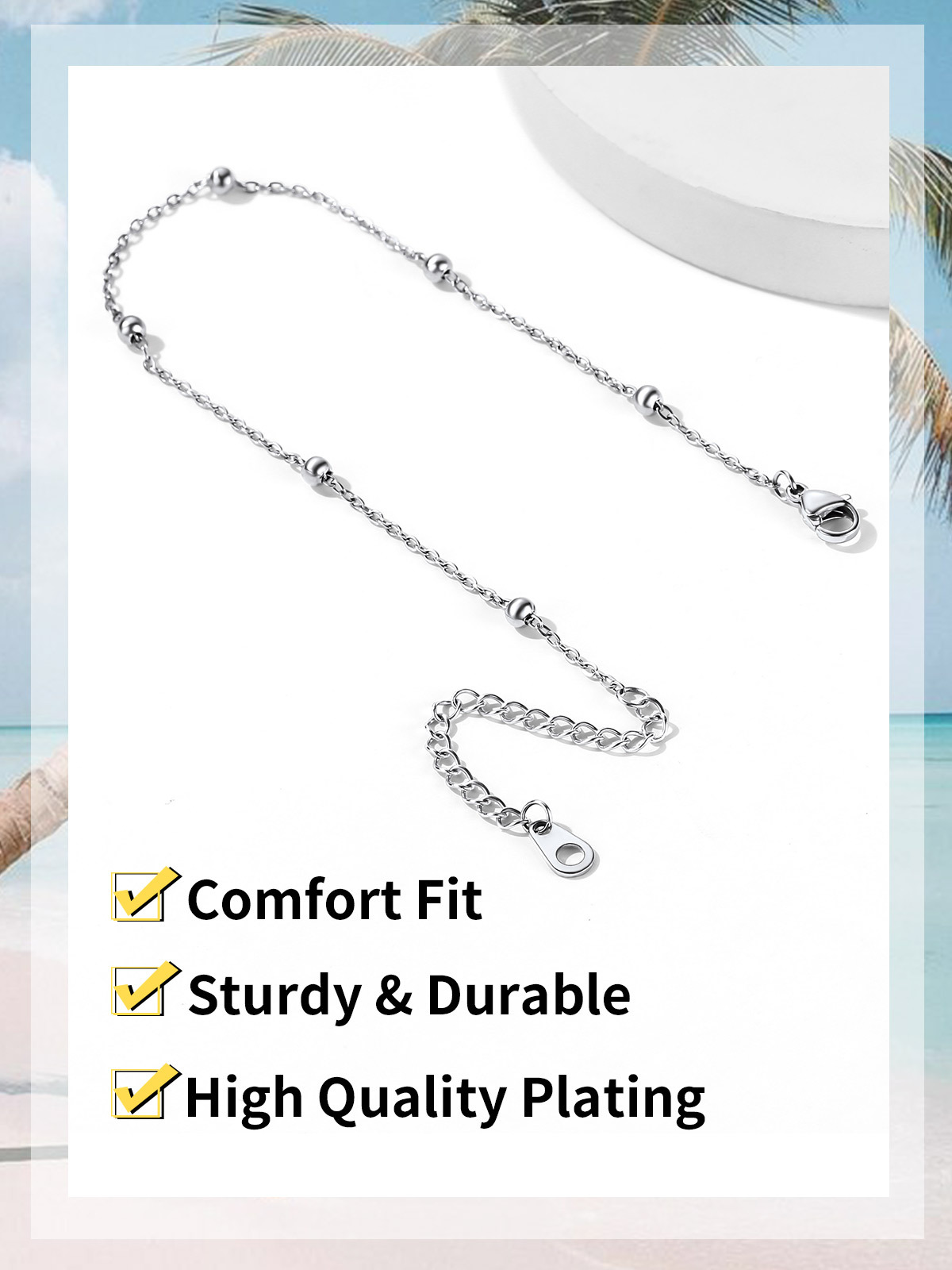 ChainsHouse Anklet for Women Stainless Steel Summer Bracelets Beaded Cuban Chain Anklets Set for Women Girls Summer Beach Jewelry Christmas Gifts (Box��