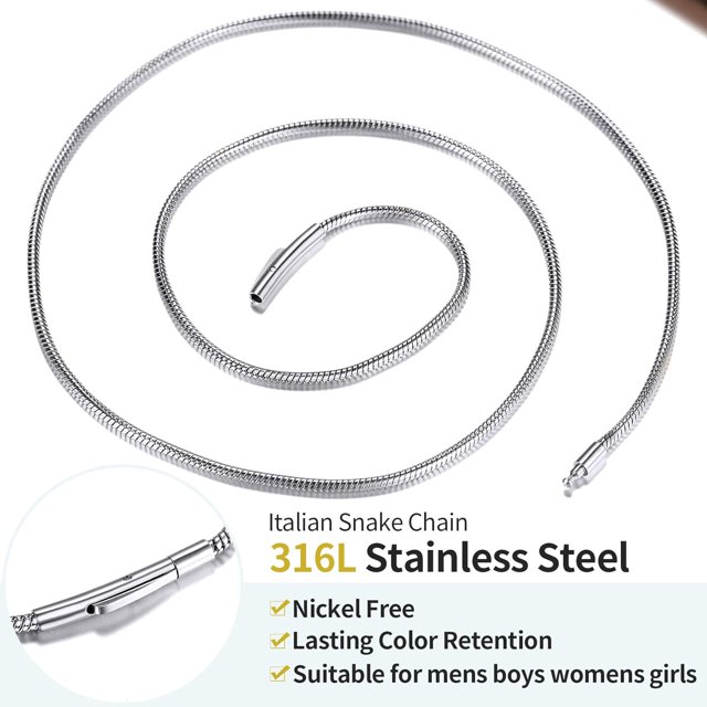 ChainsHouse Snake Necklace Chains for Women, Stainless Steel Charm Necklace Chain Rope Chain Necklaces(2mm Wide), 16"-30" Length,with Gift Box