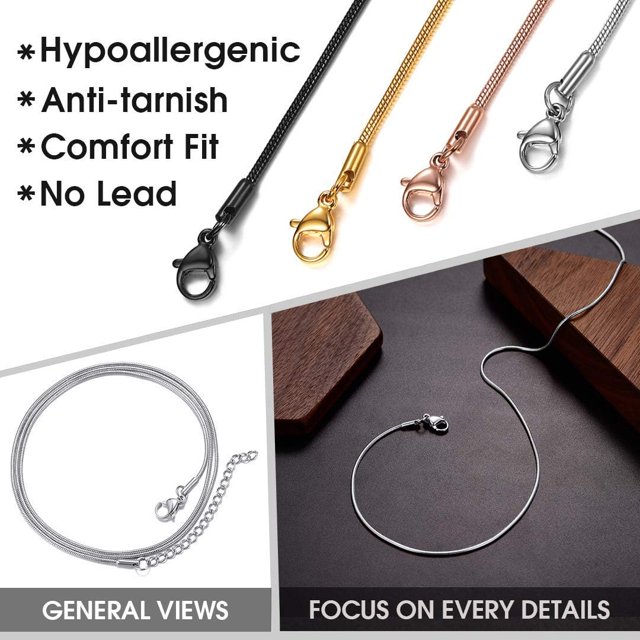 ChainsHouse Snake Chain Necklace for Women, Rope Chain Necklaces for Men Jewelry(1.5MM Wide), 18"-30" Length, Silver/Gold/Black/Stainless Steel, with Gift Box