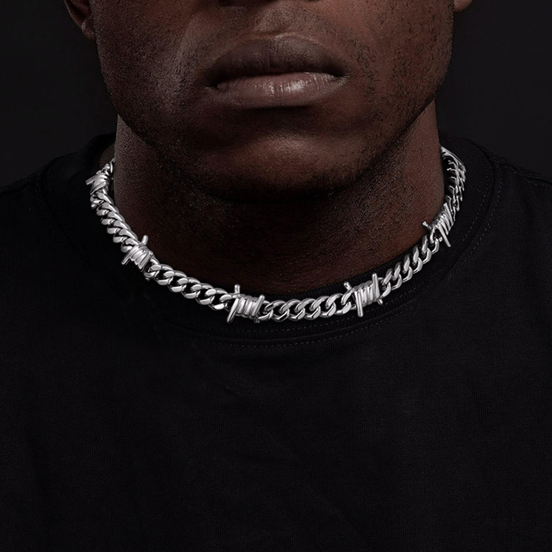 ChainsHouse Cuban Link Skull Necklaces for Men,Stainless Steel Gothic Skeleton Choker  Curb Necklaces Punk Jewelry for Father's Day Gift,16"-20"Length(Box??