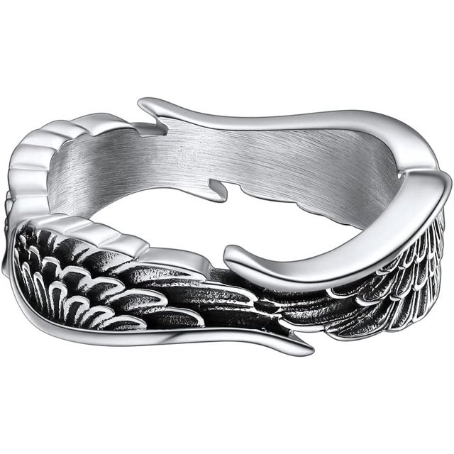 ChainsHouse Vintage Angel Wings Rings for Womens,Stainless Steel Sturdy Feather Wings Band Rings Jewelry for Mother's Day Birthday Gift , Size 7-12(Box)