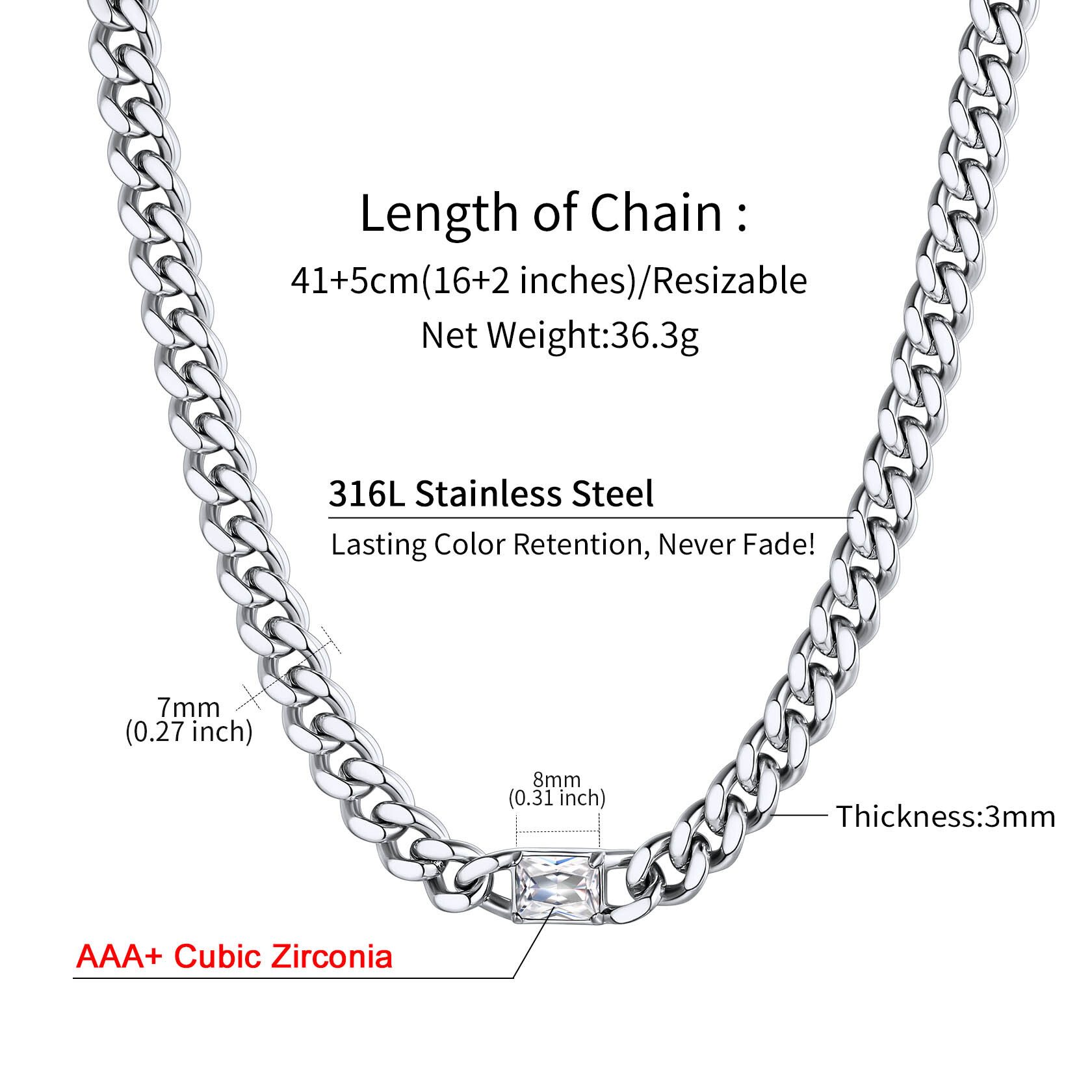 ChainsHouse Cubic Zirconia Cuban Link Choker Necklaces for Women/Men,Stainless Steel Customized Birthstone Chain Necklaces Jan - Dec 12 Months for Mother's Birthday Christmas Jewelry Gift(Box��