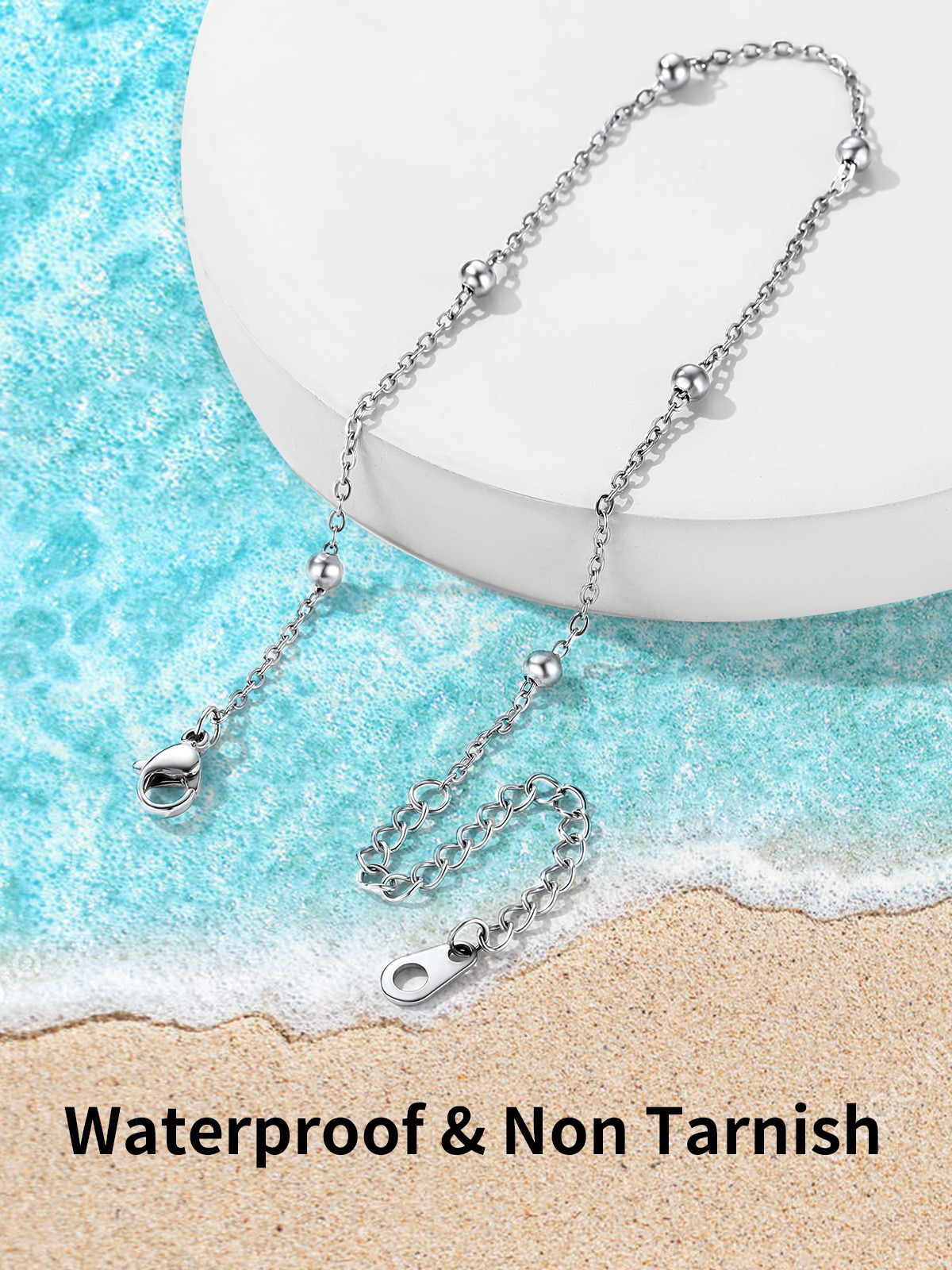 ChainsHouse Anklet for Women Stainless Steel Summer Bracelets Beaded Cuban Chain Anklets Set for Women Girls Summer Beach Jewelry Christmas Gifts (Box��