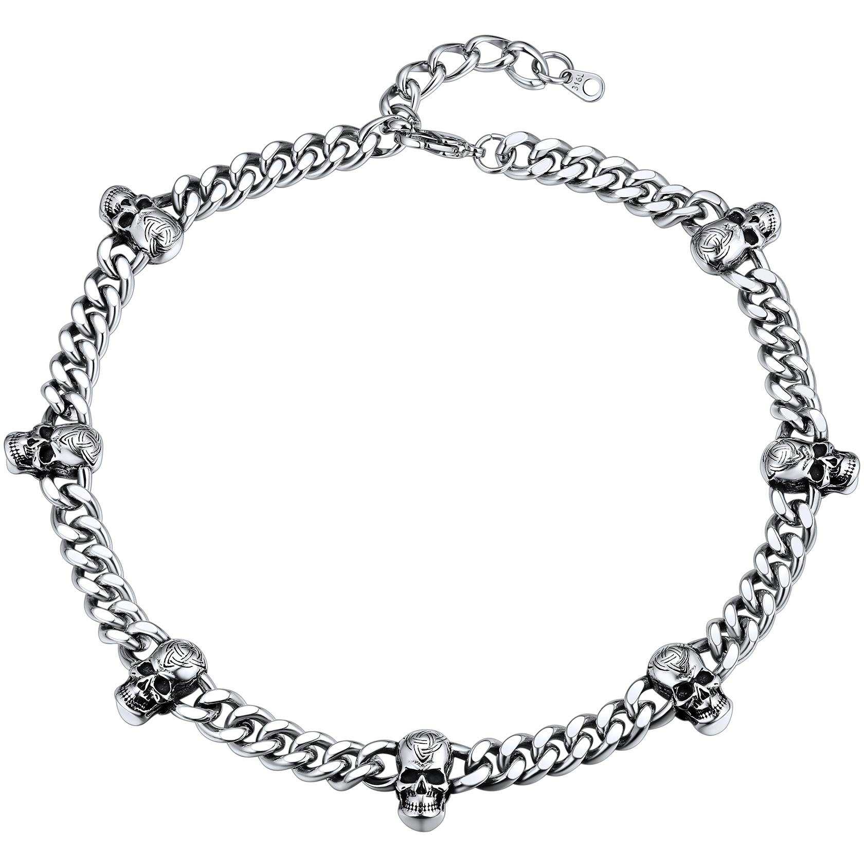 ChainsHouse Cuban Link Skull Necklaces for Men,Stainless Steel Gothic Skeleton Choker  Curb Necklaces Punk Jewelry for Father's Day Gift,16"-20"Length(Box??