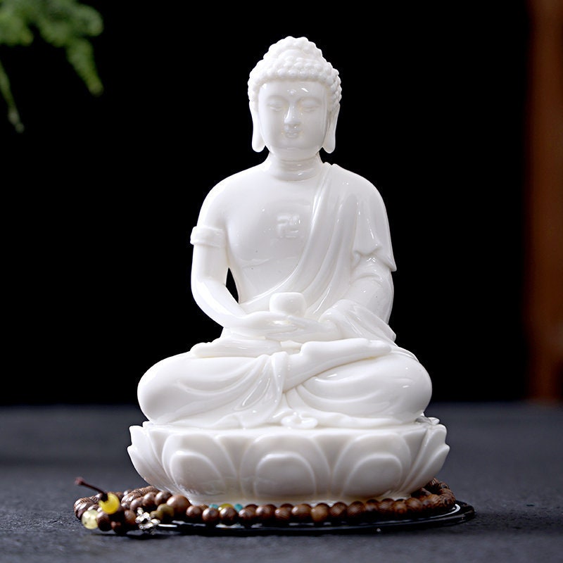 Porcelain Sakyamuni Buddha Statue Dhyana Mudra Mindful Gift Meditation