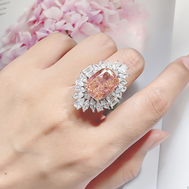 12Ct Padparadscha Cushion Cut Cluster Ring-Sterling Silver-lornajewelry