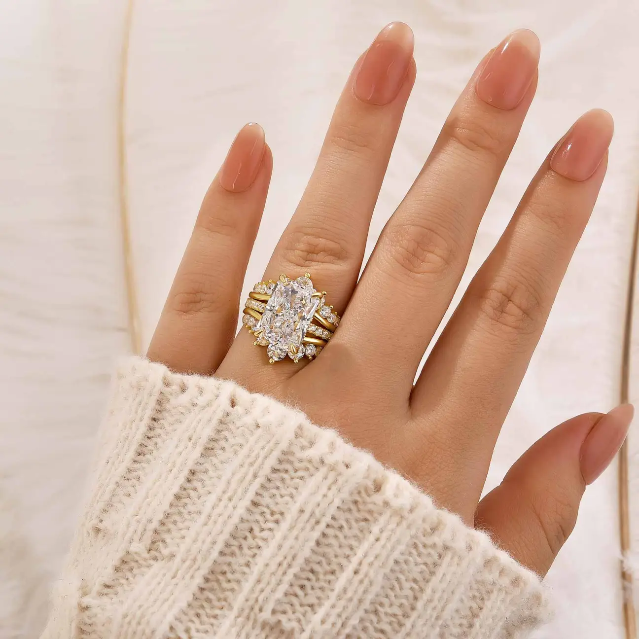 4Ct Radiant Cut Insert Wedding Ring Set with Crown Shaped Engagement Ring Enhancer in Sterling Silver