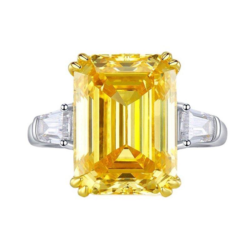 9Ct Yellow Emerald Cut Three-Stone Ring-Sterling Silver-lornajewelry