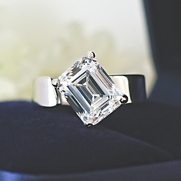 4Ct White Emerald Cut Solitaire Setting Ring-Sterling Silver-lornajewelry