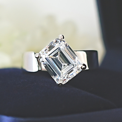 4Ct White Emerald Cut Solitaire Setting Ring-Sterling Silver-lornajewelry