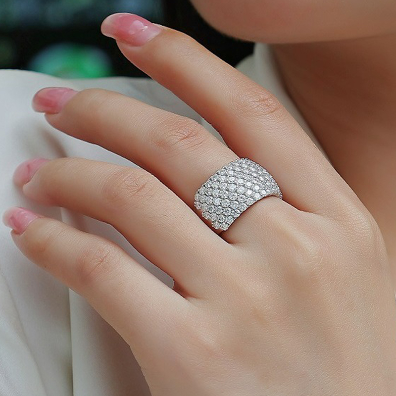 7-Row Moissanite Women's Wedding Band In Sterling Silver-Sterling Silver-lornajewelry