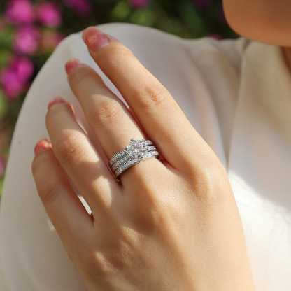 2Ct Moissanite 3PC Set Round Cut Promise Women's Ring-Sterling Silver-lornajewelry