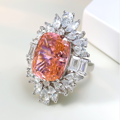 12Ct Padparadscha Cushion Cut Cluster Ring-Sterling Silver-lornajewelry
