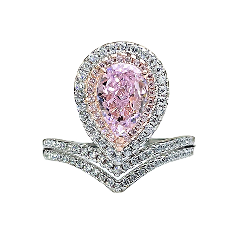1Ct Pink Pear Cut Double Halo Ring-Sterling Silver-lornajewelry